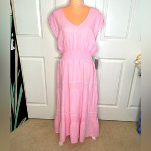 Maisie Gauze Smocked Midi Dress Pink size XL NWT B10